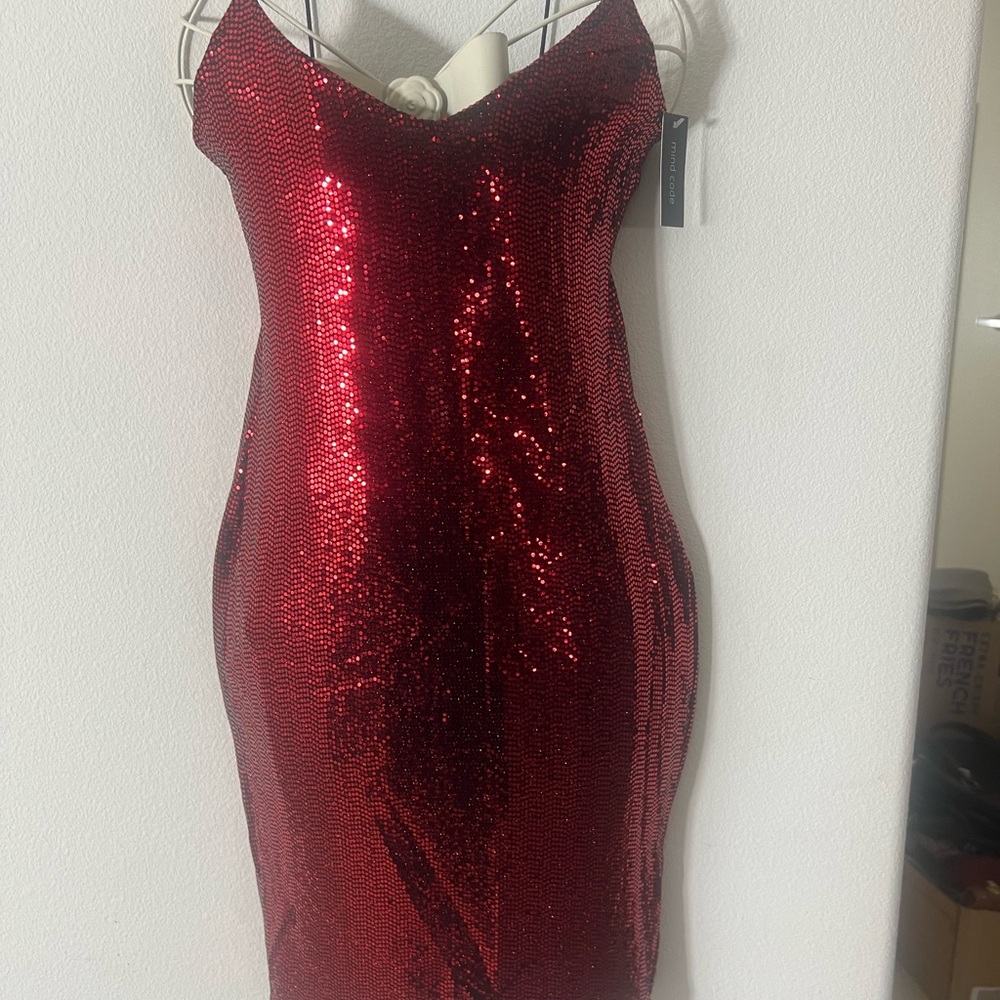 Mind Code Sparkling Red Backless Dress - image 1